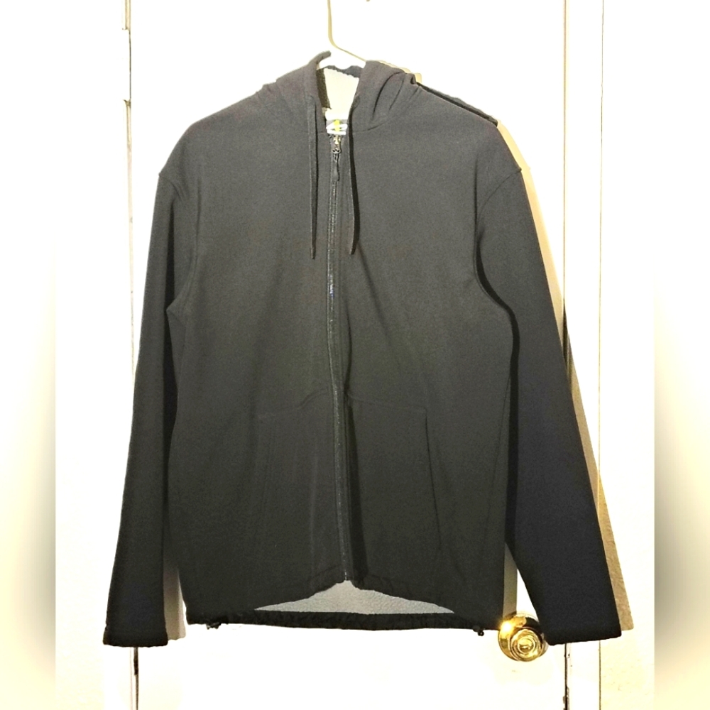 Athletech Mens size M Black Zip-Up Jacket w/ Hood Fleece Lined Water Repellent